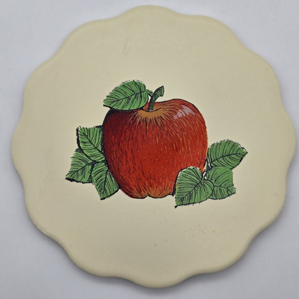 Vintage Apple Ceramic Cork Back Wall Hanging Country Kitchen Decor 6 in